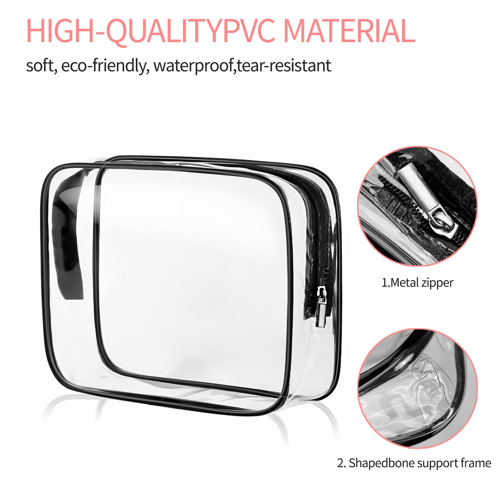 3 PCS Neceser de Aseo, Bolsas Portátil de Maquillaje de PVC, Transparentes Bolsa de Cosmético Organizador Mujer Impermeables, Hombre y Mujer, para Viajes, para Viajes, Almacenamiento, Baño