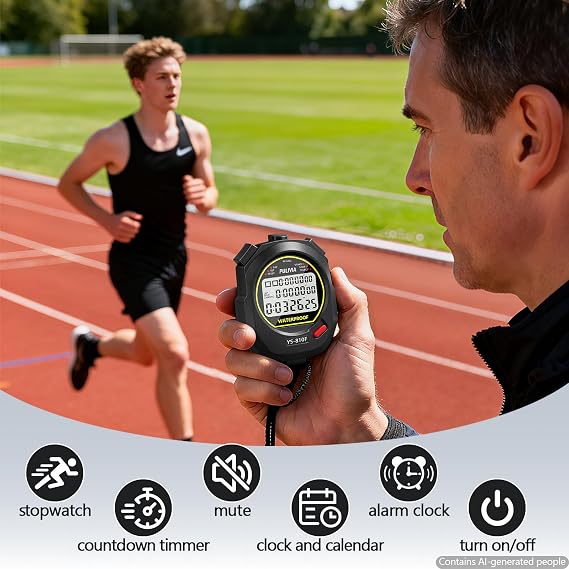 Stopwatch Sports Timer 10 Laps/Splits Digital Stop watch with Recall Countdown Timer Clock Alarm Calendar, Large Display Stop watch for Sports Coaches