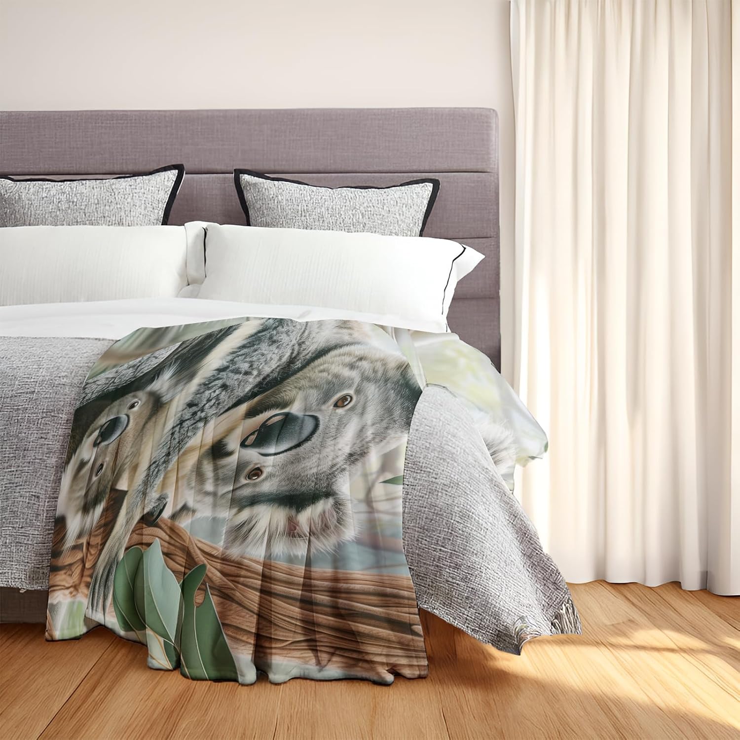 Cute Koala Plush Throw Blanket - Ultra Soft, Cozy Flannel - Lightweight, Warm, and Fuzzy for Couch, Office or Travel - Fluffy Home Decor Perfect for Snuggling 60×80 Inch