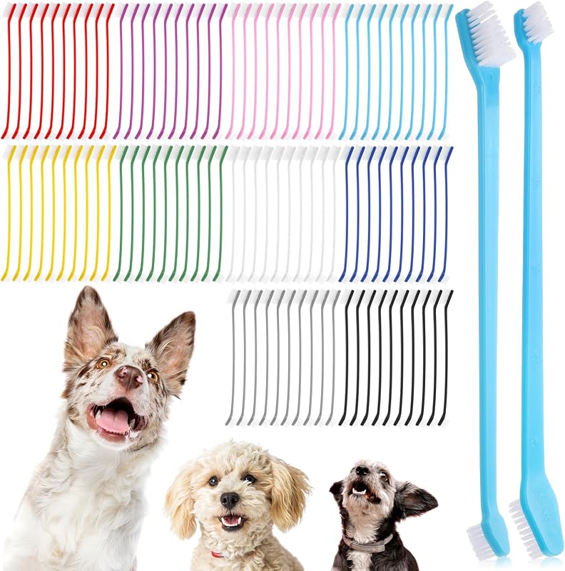 200 Piezas Cepillo de Dientes para Perros Cepillos Dentales de Doble Cabeza Kit de Cepillado de Dientes para Perros a Granel Mango Largo Cerdas Suaves Cepillo de Dientes para Mascotas para Perros Grandes y Pequeños, Gatos, Limpieza de Dientes de Cachorros Cuidado Bucal Dental