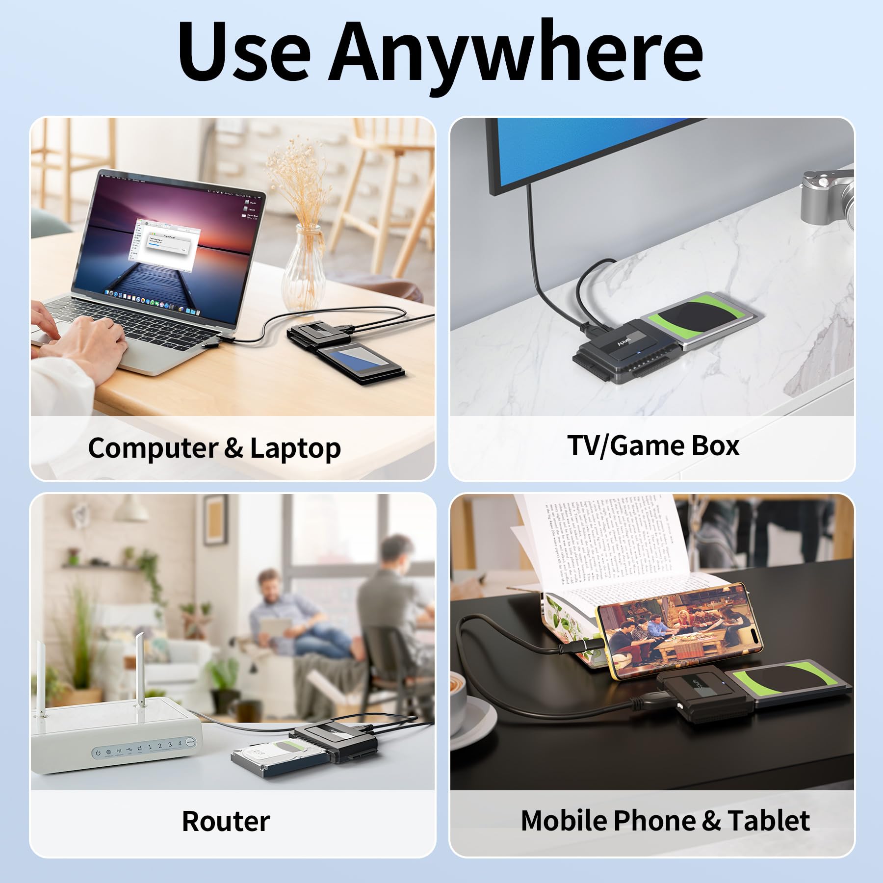 Alxum IDE do SATA Adapter Cable, Zewnętrzny czytnik dysku twardego dla 2,5/3,5 cala IDE HDD i SATA III HDD/SSD, z kablem USB C z A Adapter i 12V/2A zasilacz
