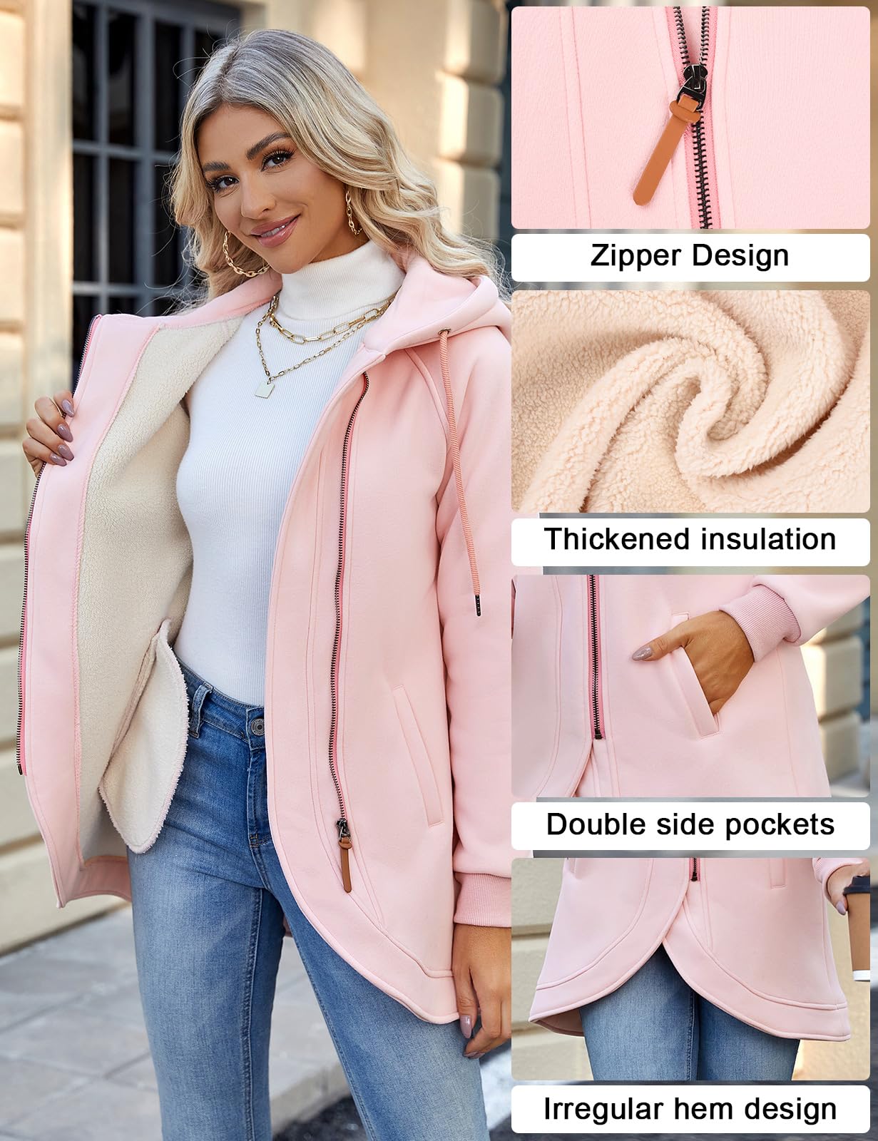 Lonya Sweat à Capuche Femme Manteau Chaud Hiver Veste Polaire Sweat a Capuche Zippé avec Poches Femme Manches Longue Femme Hoodies Sweatshirt