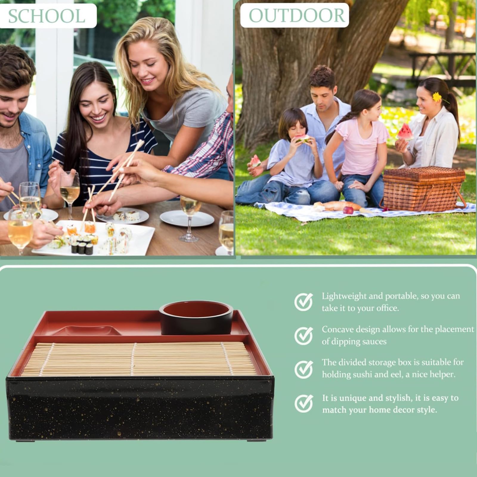 Moderno plato rectangular japonés con bordes elevados, multiusos, práctico para aperitivos, aperitivos, sushi, sushi, platos de presentación