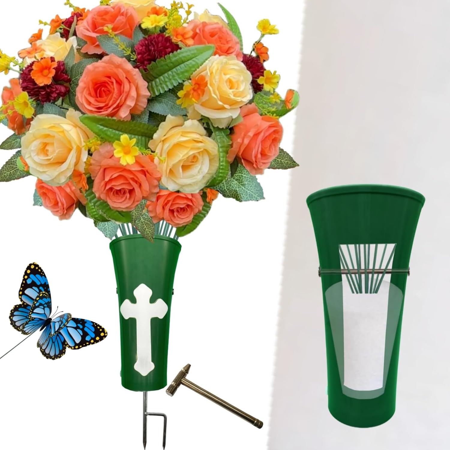 ALL SPECIAL Cemetery Flower Vase with Metal Double Bar