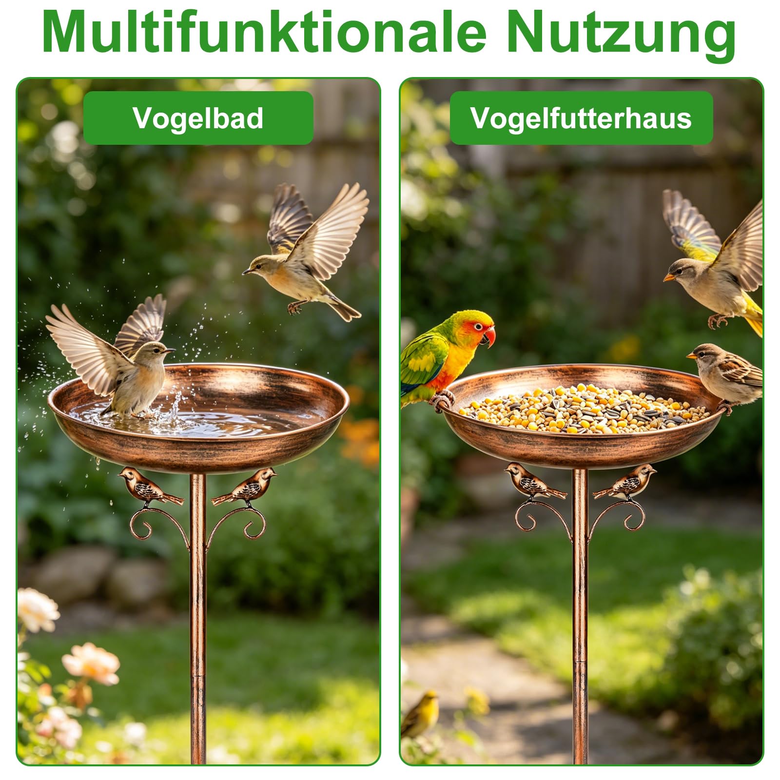 Vogeltränke Stehend,Vogelbad für Draußen Garten,Vogeltränke Metall Vintage mit Stabiler 5-Zinken-Basis,Vogeltränkes Winterfest Futter Wasserschale