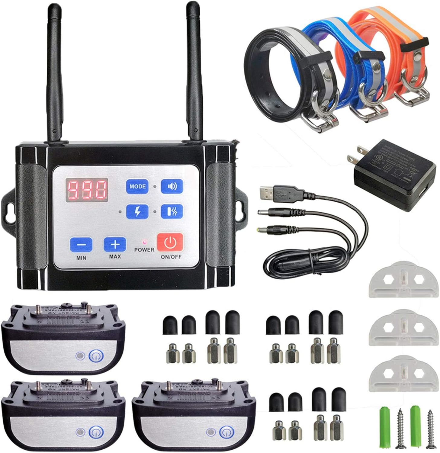 Wireless Dog Fence & Dog Training 2 in 1 System,Electric Wireless Fence Container for Dogs with Remote, Adjustable Range Control & Display Distance, Waterproof Reflective Stripe Collar for All Dogs,fo