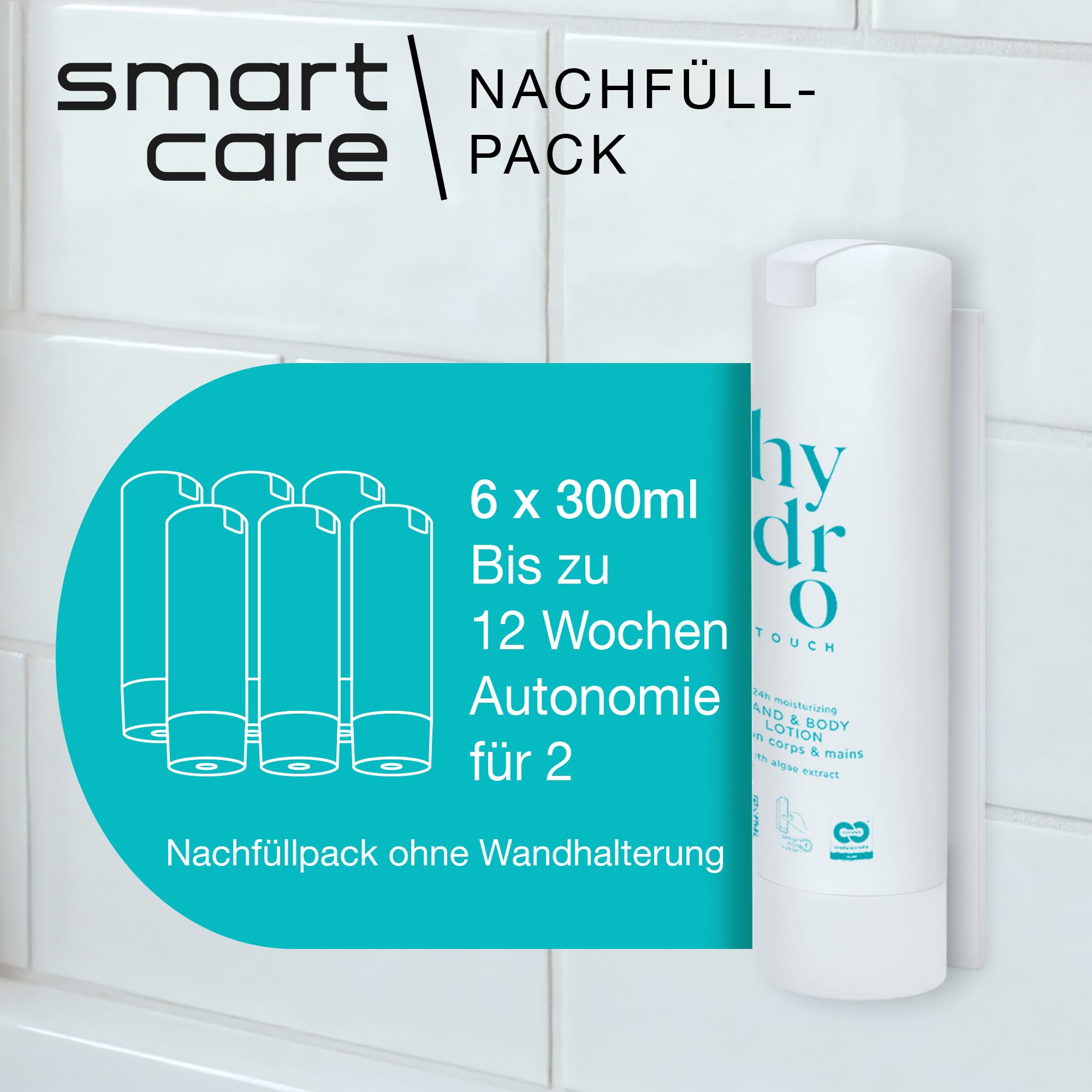 ADA Cosmetics Hand- & Bodylotion, vegan mit Meeresmineralien u. Algenextrakt, vitalisierende Lotion, Nährend für Gesicht Körper & Haut, Nachfüllpack für SMART CARE, Hydro Touch Made in Germany 6x300mL