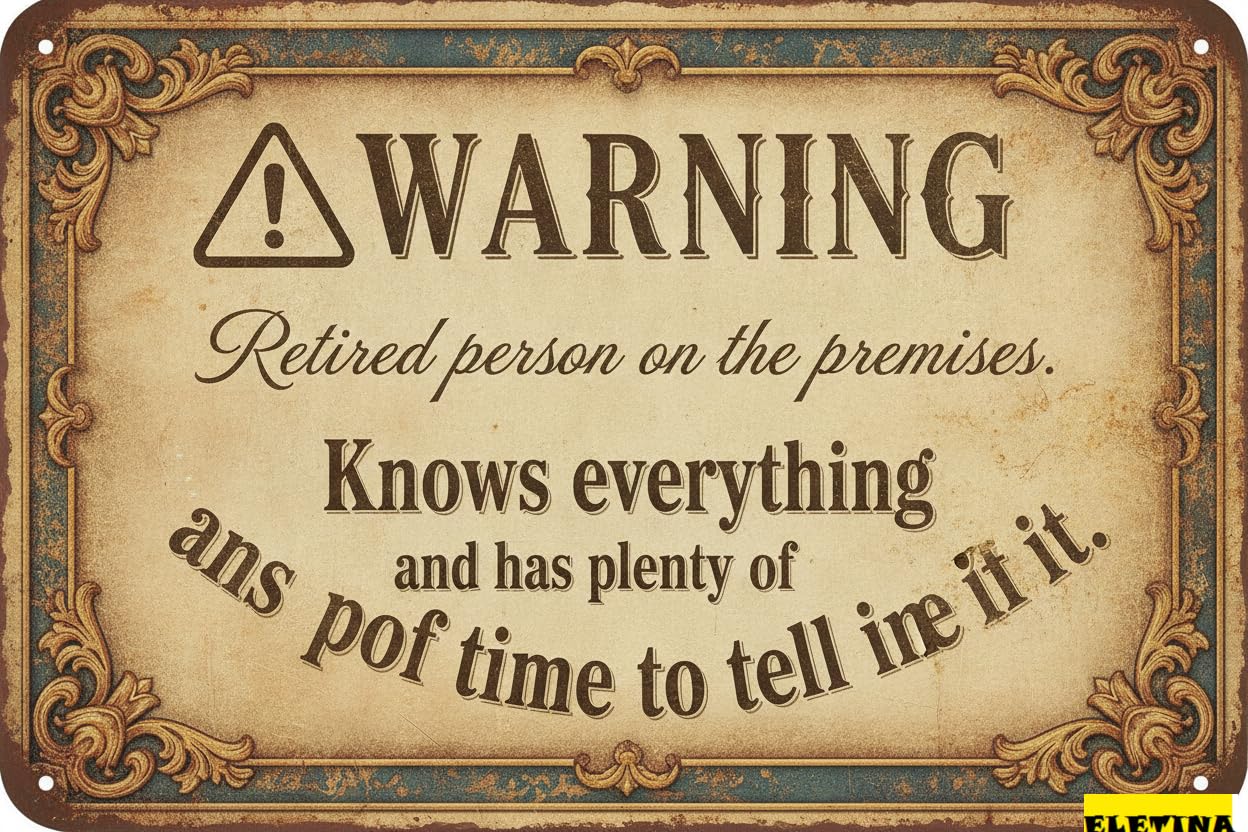 Tin Sign for Man Cave Funny Yard Warning Metal, "retired Person On The Premises", Vintage Style, Gift Retiree, Tin, 8x12 Inches Private Property Decorative