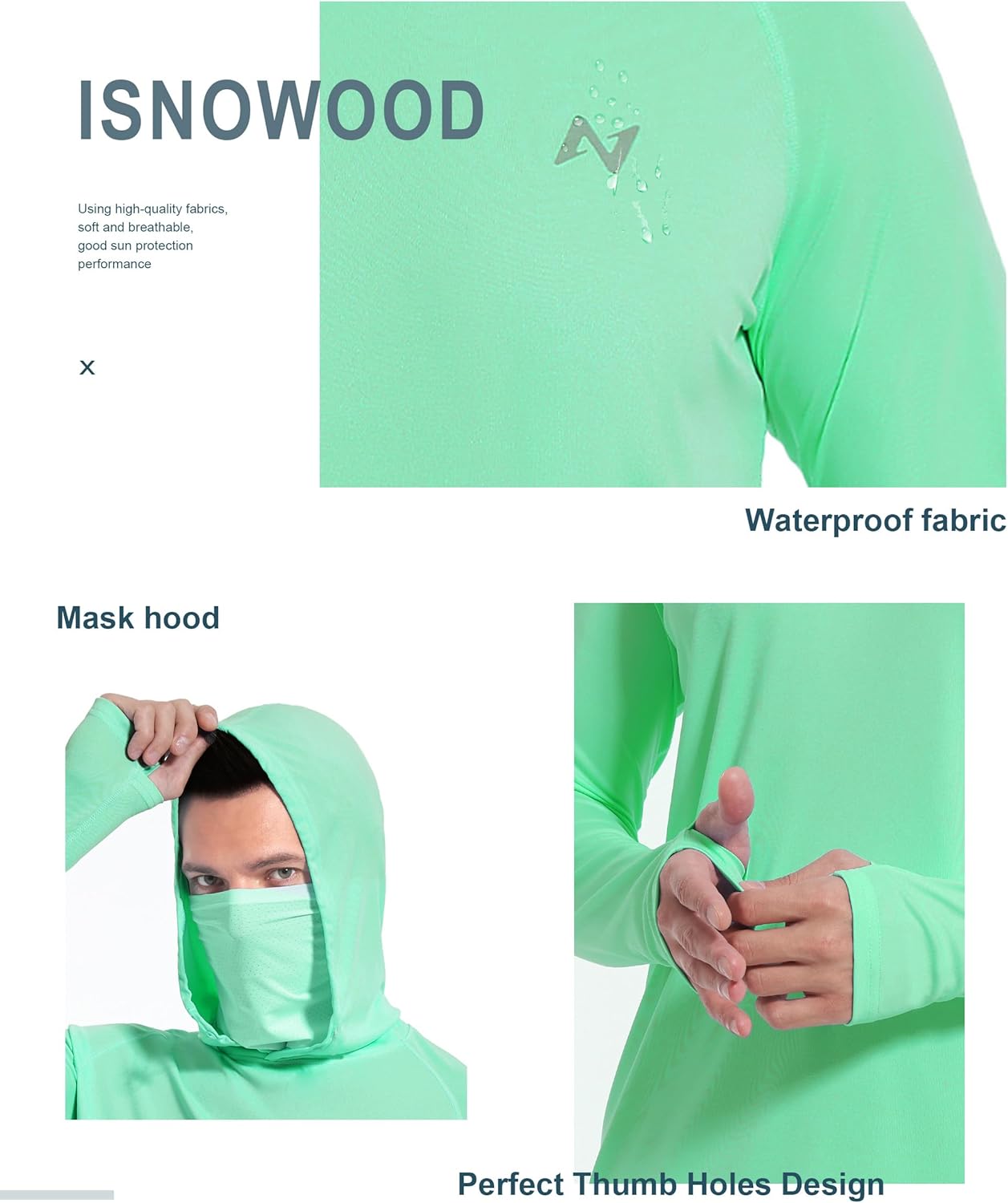 isnowood Sun Shirt UPF 50+ Men's Fishing Long Sleeve UV Protection Hoodie Hiking Rash Guard Swimming Running - Image 4