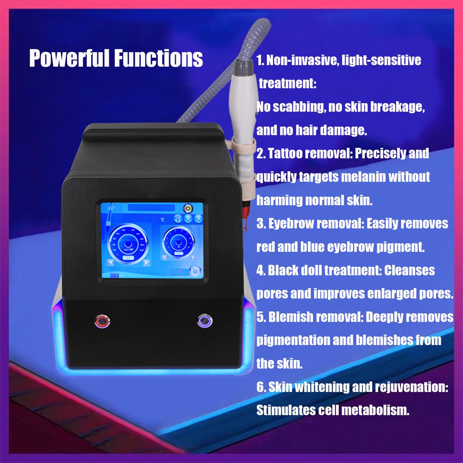 Máquina Profesional para Eliminar Tatuajes, Cejas, Labios y Ojos, tecnología láser de picosegundos, Elimina pigmentos y Manchas, blanquea la Piel y Elimina Manchas Negras. 6heads