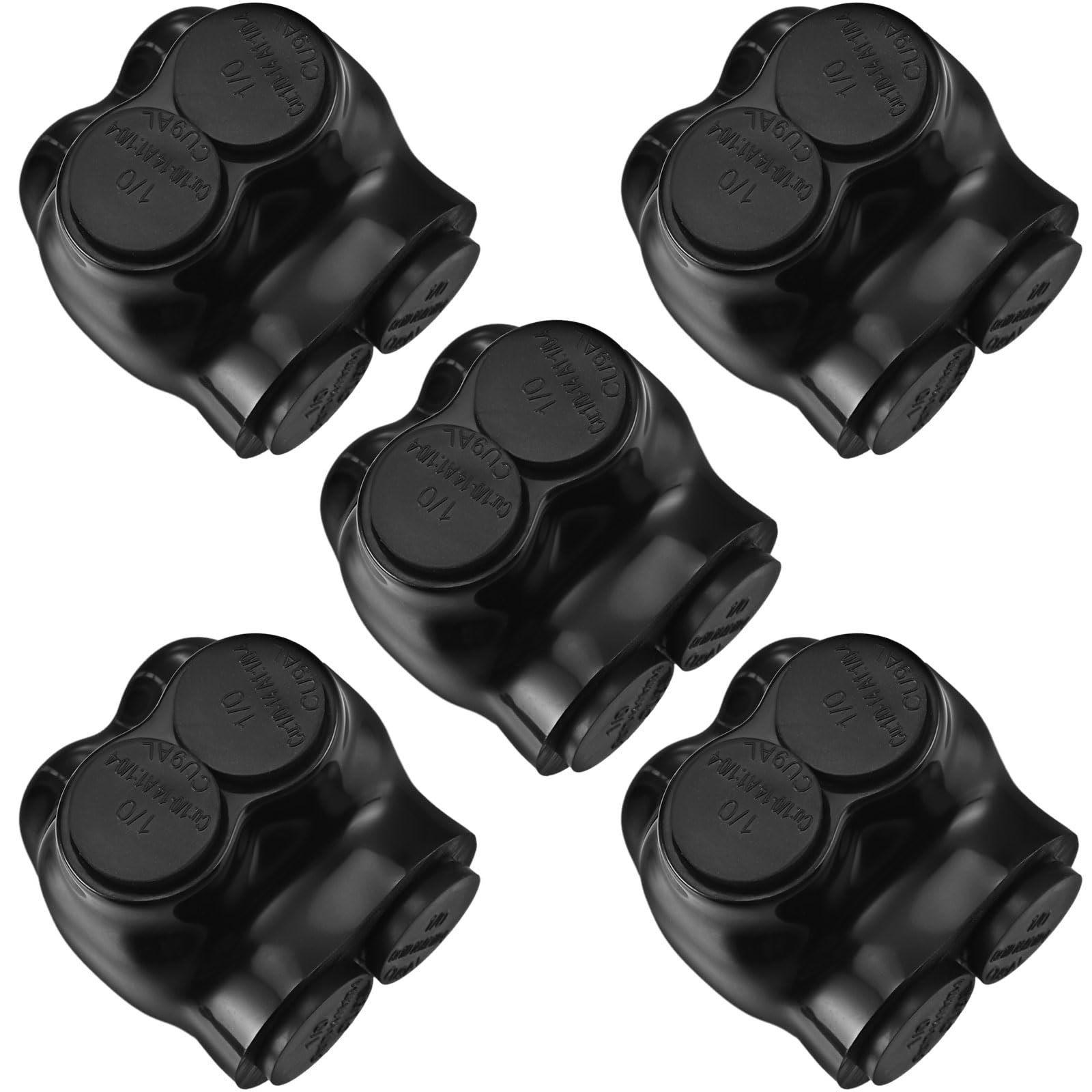 Saysurey 5 Pcs Insulated Multi Cable Connectors 2 Port Single Entry Splice Electrical Power Connector Black Interconnect Terminals Pre Filled (1/0-14