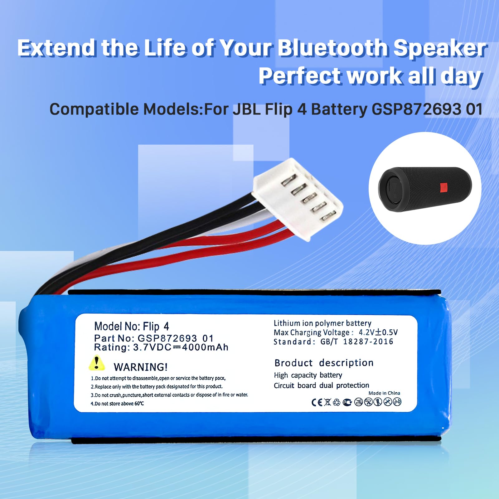 Battery For Jbl Flip New Upgraded 4000mah High Capacity