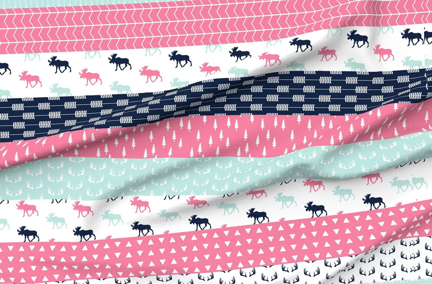 Spoonflower Fabric - Moose Wholecloth Quilt Top Pink Navy Girl Woodland Elk Arrows Printed on Organic Cotton Sateen Fabric by The Yard - Sewing Quilting Apparel Home Decor