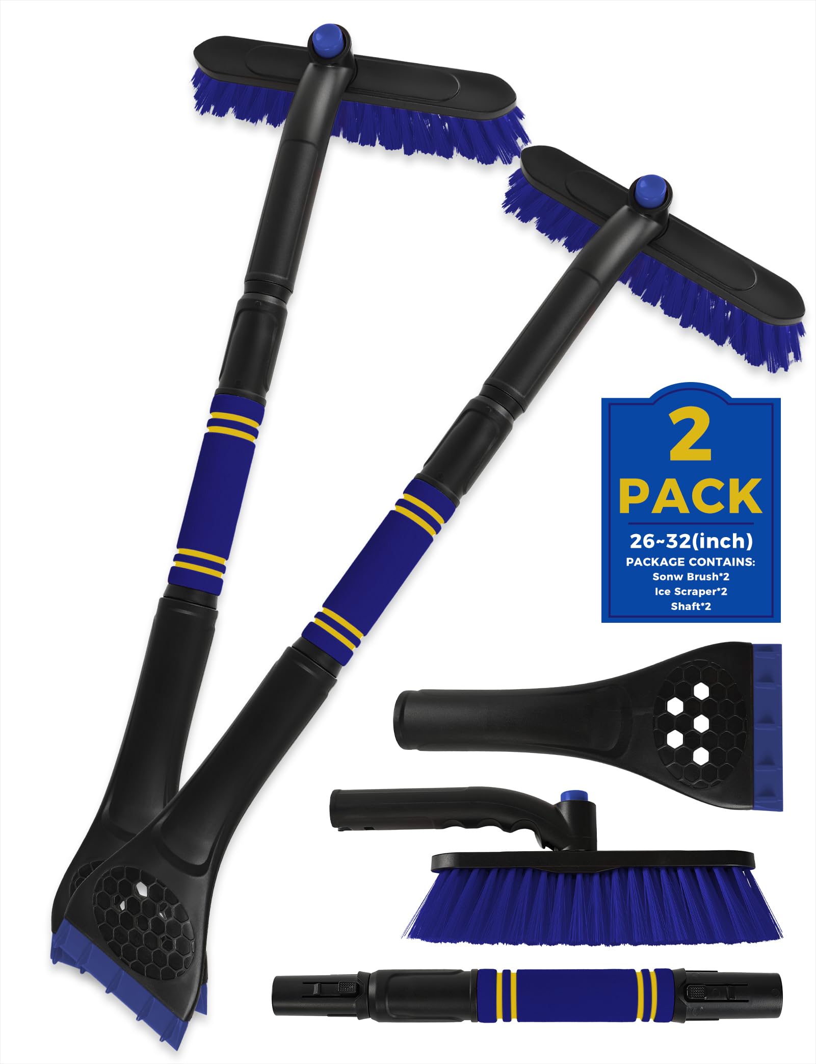 Rascador de hielo extensible de 34 pulgadas para parabrisas de coche, cepillo de nieve 2 en 1, rascador de nieve para coche, rascador de nieve y arrastre con agarre ergonómico de espuma para