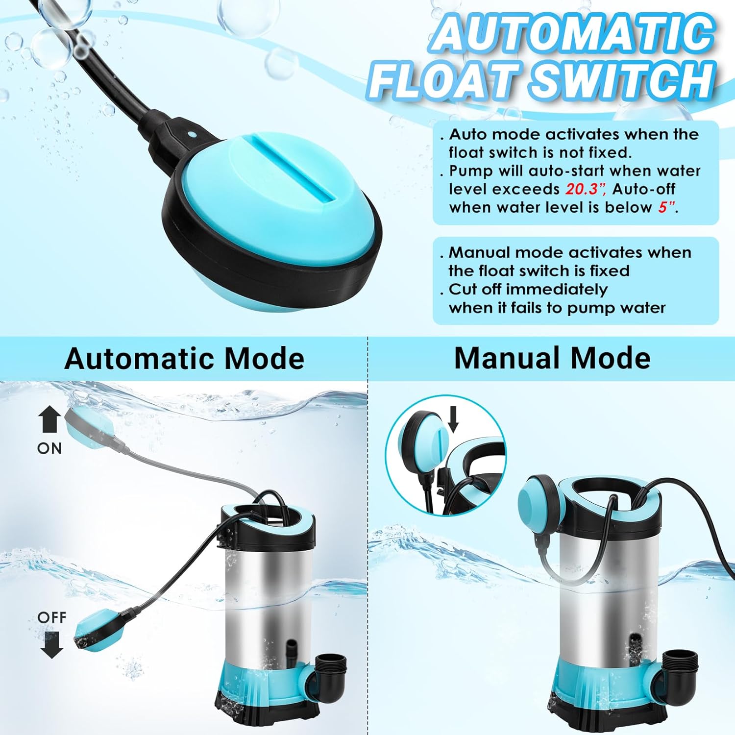 SHALL 1HP Submersible Sump Pump, 3566GPH Stainless Steel Sump Pump, Fast Water Drainage for Pools Garden Ponds Basement Hot Tub, 32.8ft Cord