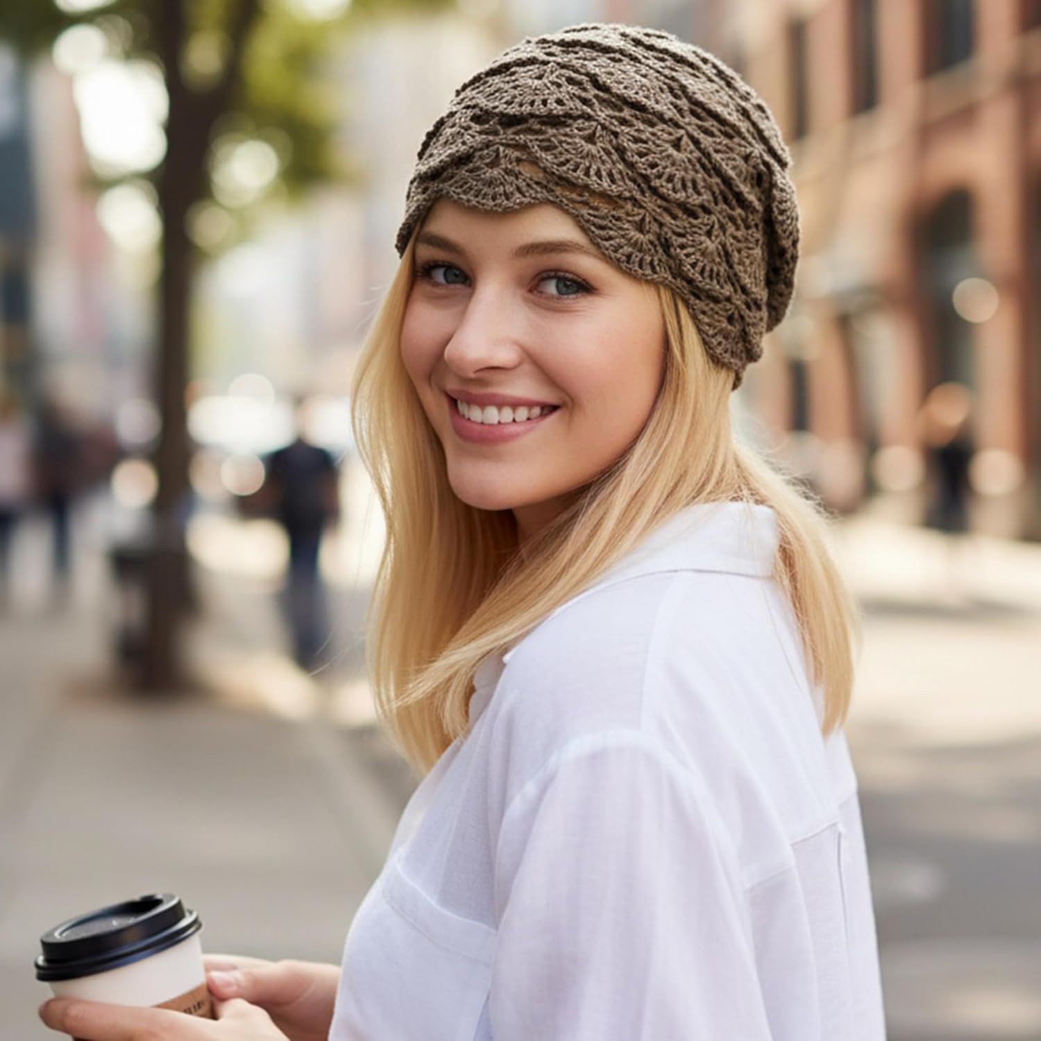 Babalet Women Cotton Crochet Beanie Hat Handmade Knit Floral Skull Cap Stretchy Slouchy Cutout Hats Summer Boho Fashion - Image 5