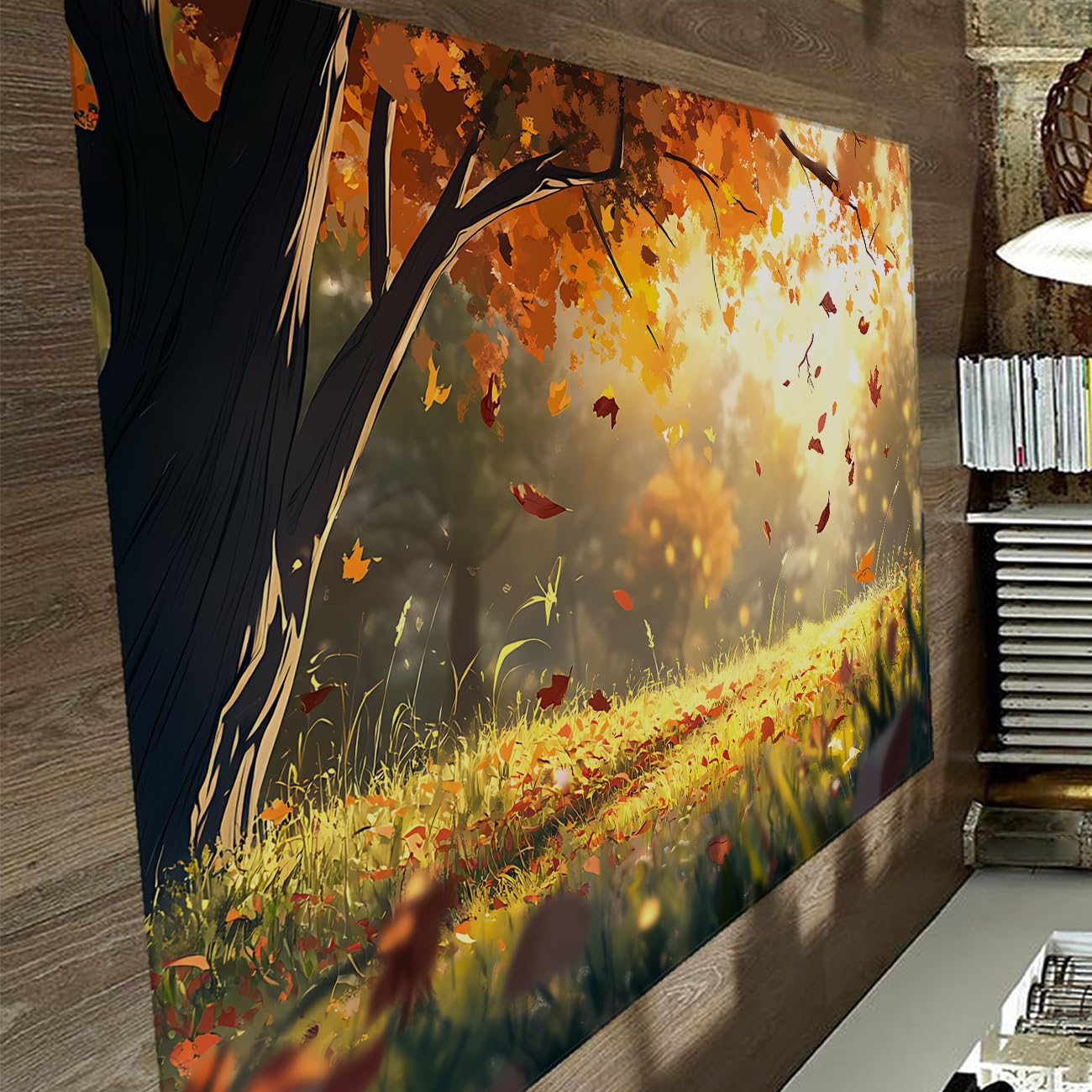 Tapis salon automne 80x120 cm - Tapis de sol poils ras lavable imprimé prairie