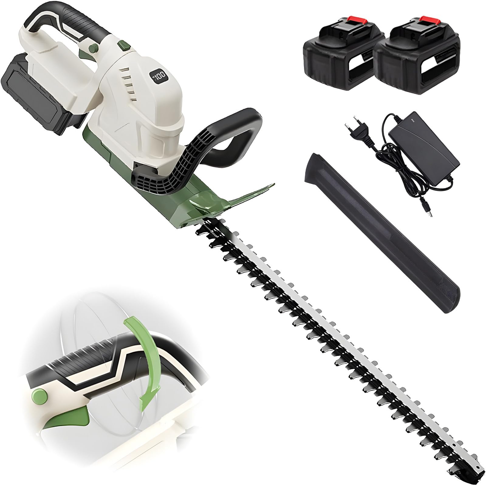 Tagliasiepi Elettrico a Batteria - Tagliasiepi con Lunghezza di Taglio 51 Cm (510 Mm), per Potare Siepi, Arbusti E Piante da Bordura (Incluse 2 Batterie E Caricabatterie)