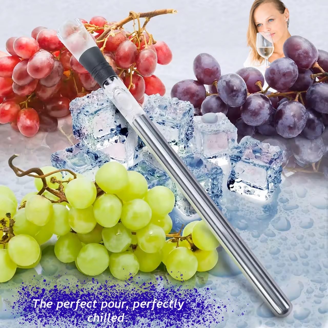 Wine Chiller Stick, Stainless Steel Wine Cooler Stick Chills Wine & Keeps It Cool, Rapid Bottle Chilling Rod for Cooling & Aerating, Iceless Wine Cooler, Pourer & Aerator, Gift for Wine Lovers