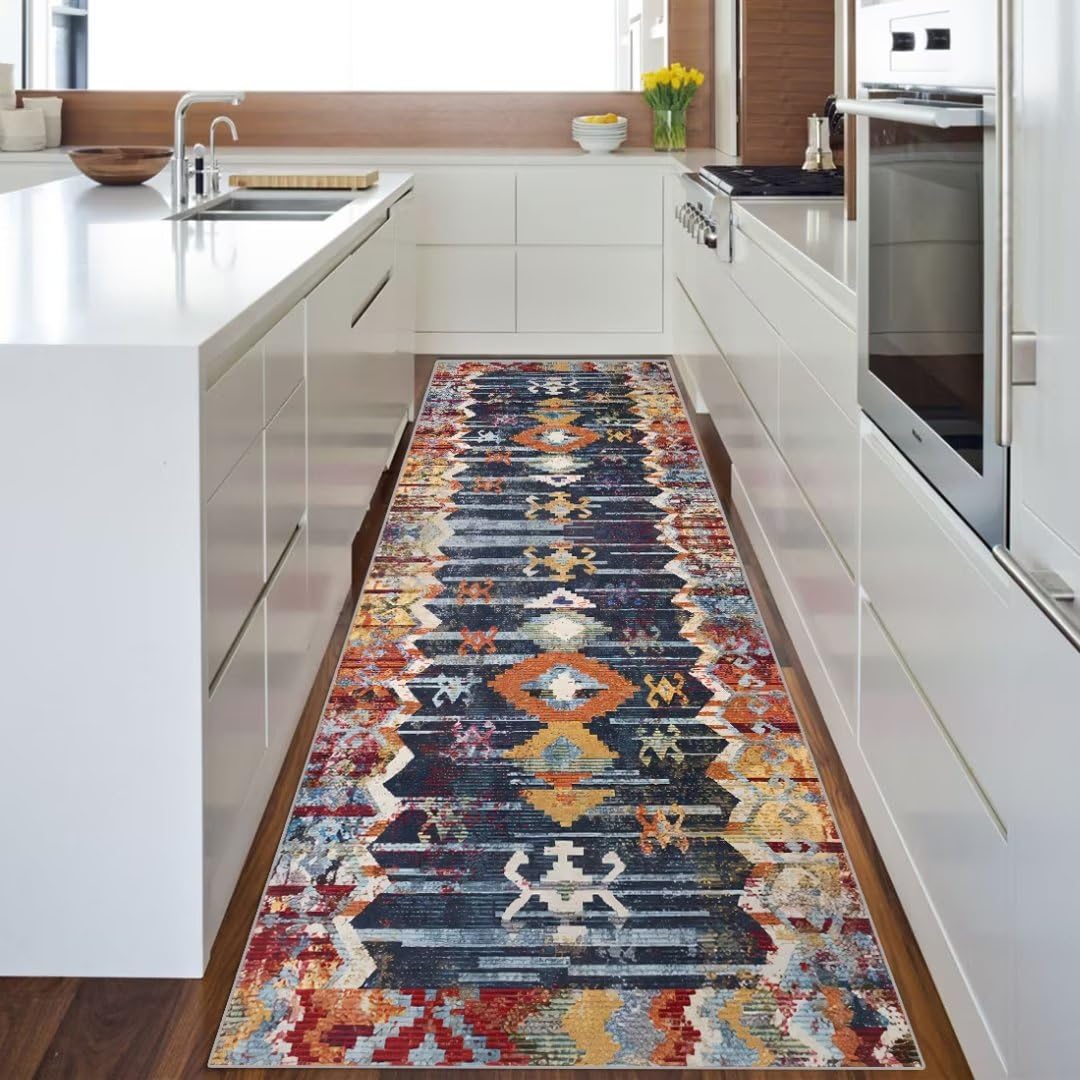 Alfombra Bohemia Vintage Antideslizante 90x100cm | Lavable Y Duradera Para Pasillo, Cocina O Salón