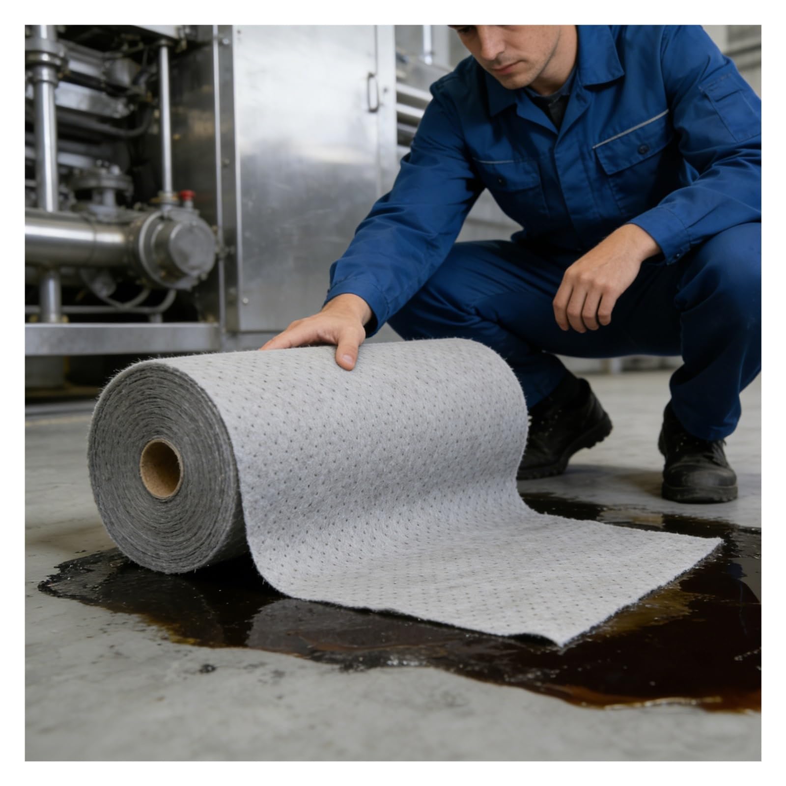 ERRULAN Almohadillas absorbentes de Aceite Rollo Absorbente de derrames de Aceite extralargo de 30/50 m, tapetes industriales absorbentes de Agua y Aceite(2mm/0.08in,WxL 0.8x30m/2.6x98.4ft)