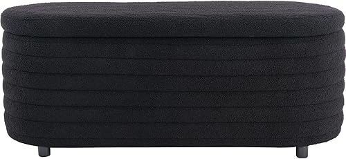 Miniatura 7 de Kmax Banco de almacenamiento de piel sintética, banco otomano tapizado para dormitorio, sala de estar, pasillo, color negro