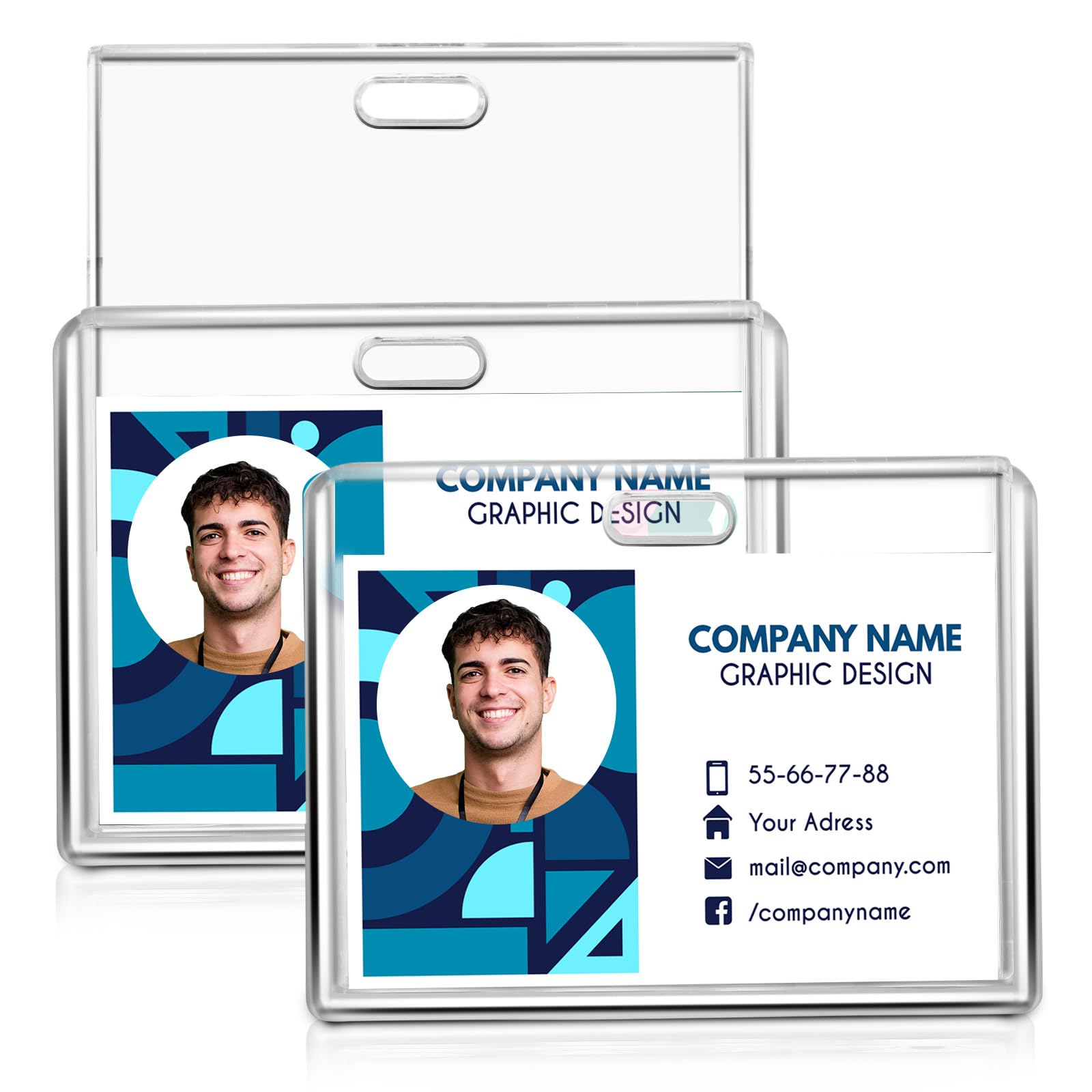Andibro 2 Card Capacity ID Badge Holder, 2 Pcs Slider Card Badge Holder Hard Plastic Card Case Heavy Duty Business Card Protector for Credit Card Driver Licenses School Office (Horizontal)