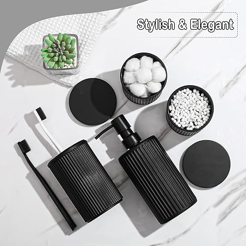 Miniatura 6 de KASUNTING Juego de accesorios de baño negro mate, juego de 4 piezas de accesorios de baño de vidrio, dispensador de jabón, soporte para cepillo de