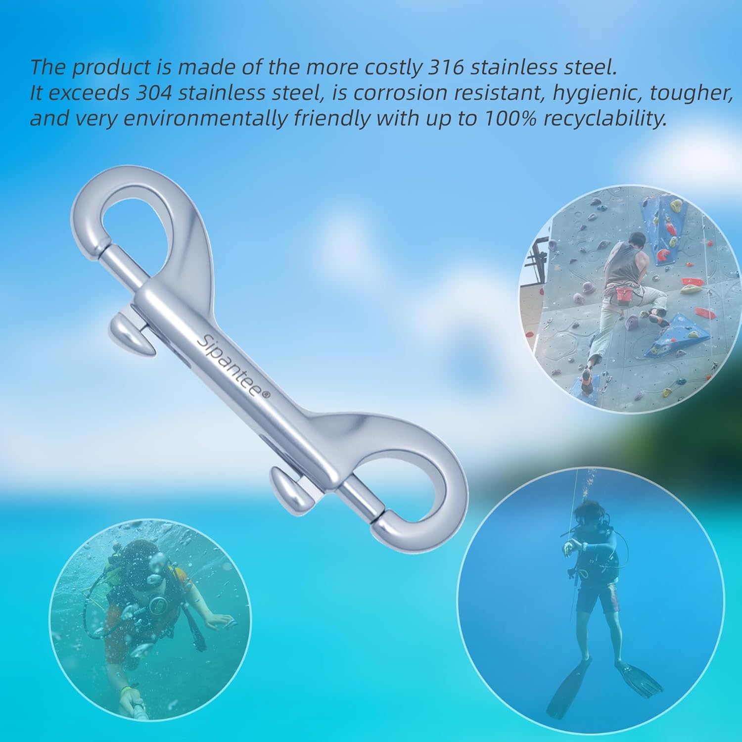 5PCS 316 Stainless Steel Double Ended Bolt Snap Hook Scuba Diving Hook Scuba Diving Clips 3-1/2 Inch Marine Grade Double End Snaps for Heavy Duty Double Snap Hook Trigger Chain Clips Double Sided Clip - Image 4