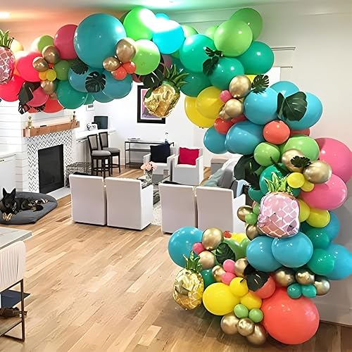 Miniatura 1 de Kit de arco y guirnalda de globos tropicales de flamenco de 143 piezas, decoraciones para fiesta temática de verano hawaiano Luau, fiesta de selva,