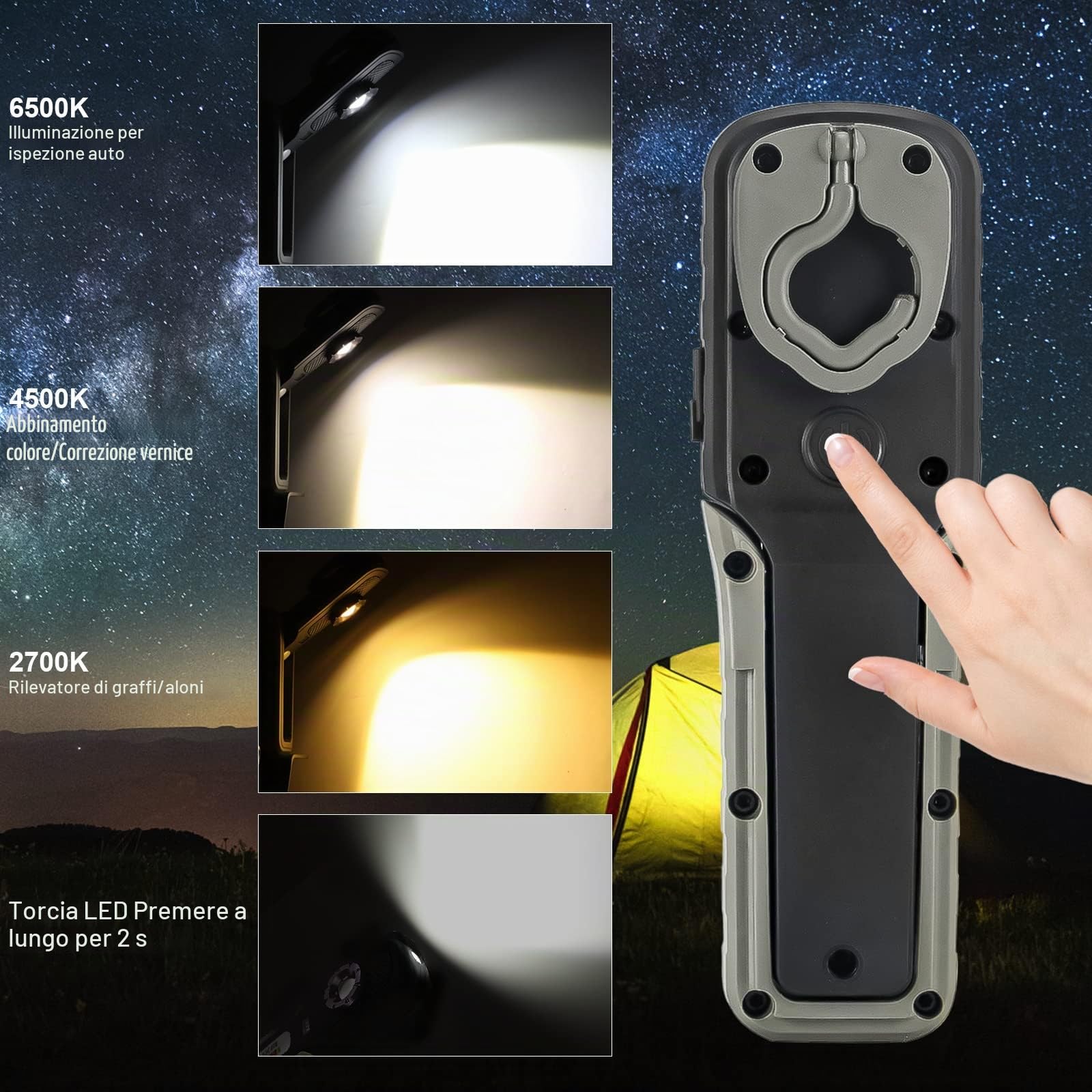 Lampada da Lavoro a LED: Luce Pro Auto Detailing, Potente Torcia per Ispezione COB con Magnete, 4000 mAh Ricaricabile per Gli Addetti di Carrozzeria, Ispezione Automatica, Officina per Garage