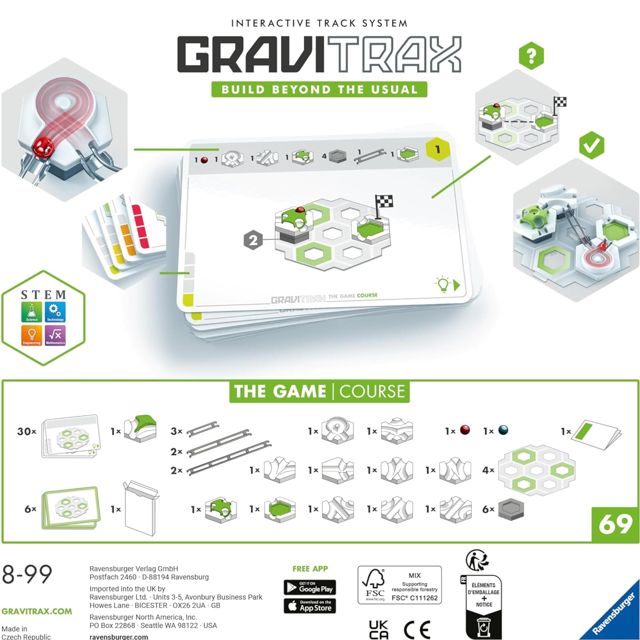 Ravensburger - GraviTrax The Game Course, Pista biglie 29 pezzi, Gioco di logica, 30 carte sfida multilivello, Costruire circuiti, Rompicapo STEM 8+ anni e adulti, Compatibile con tutti i GraviTrax