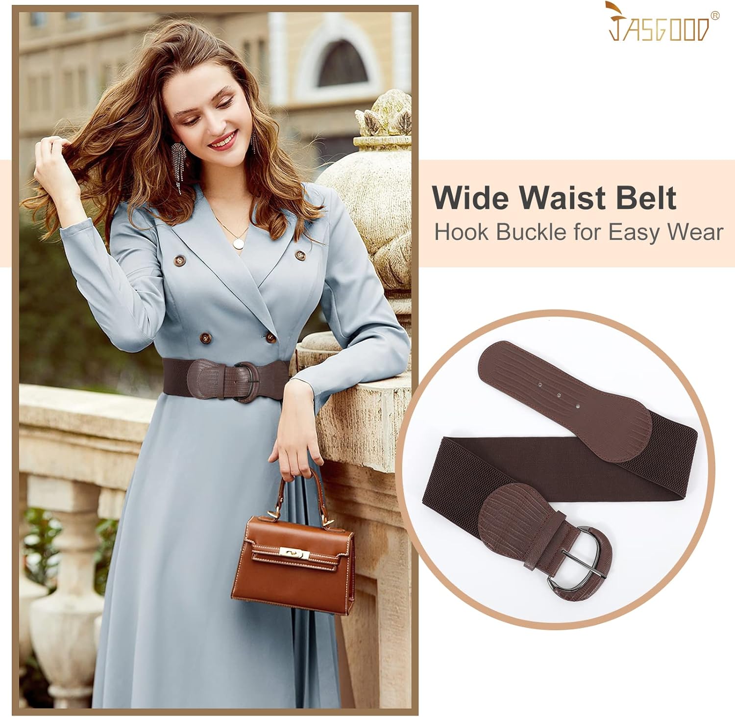 JASGOOD Women Stretchy Wide Waist Belt for Dress Ladies Vintage Elastic Belt - Image 2