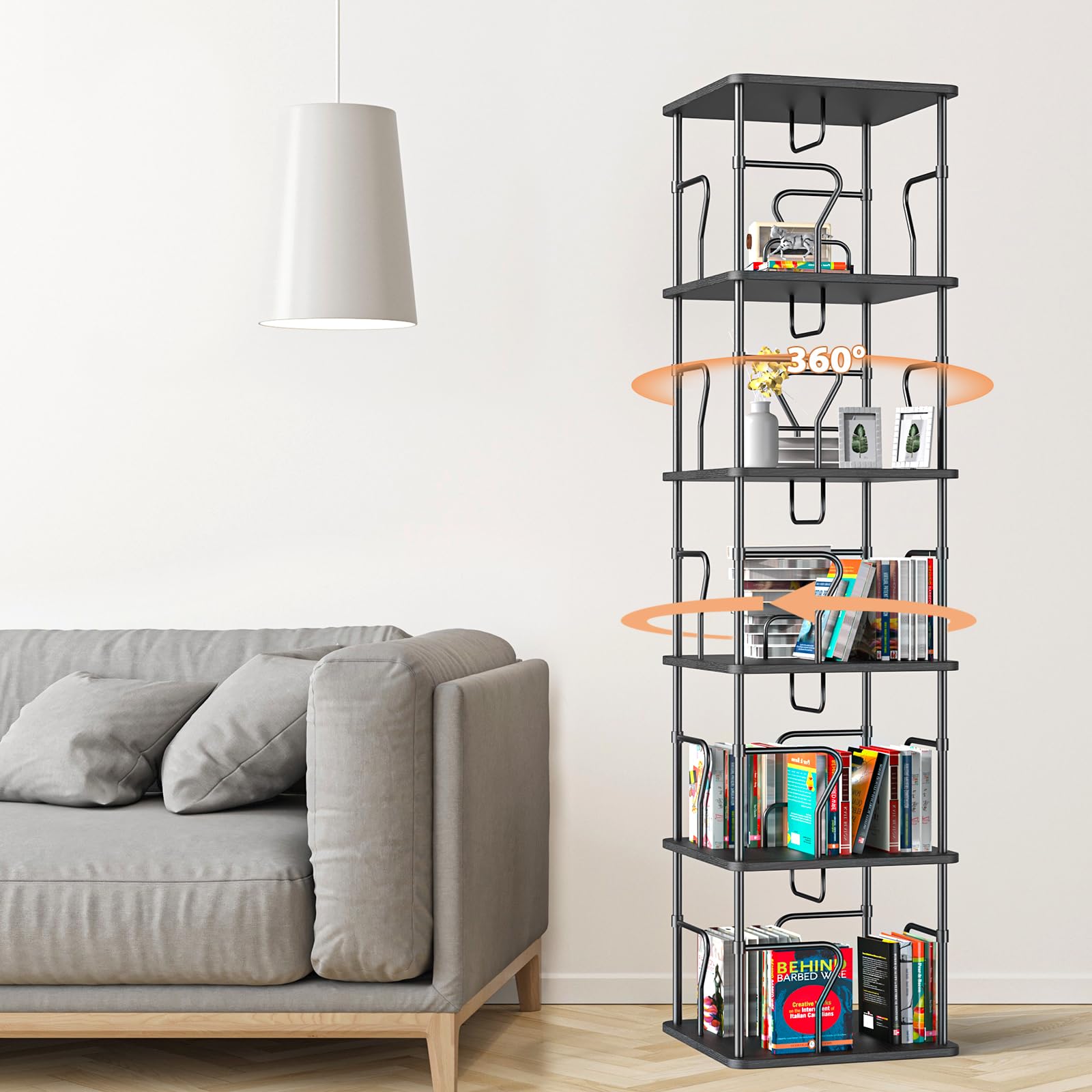 Amazon.com: VYRIVA 5 Tier Square Rotating Bookshelf Tower, Spinning ...