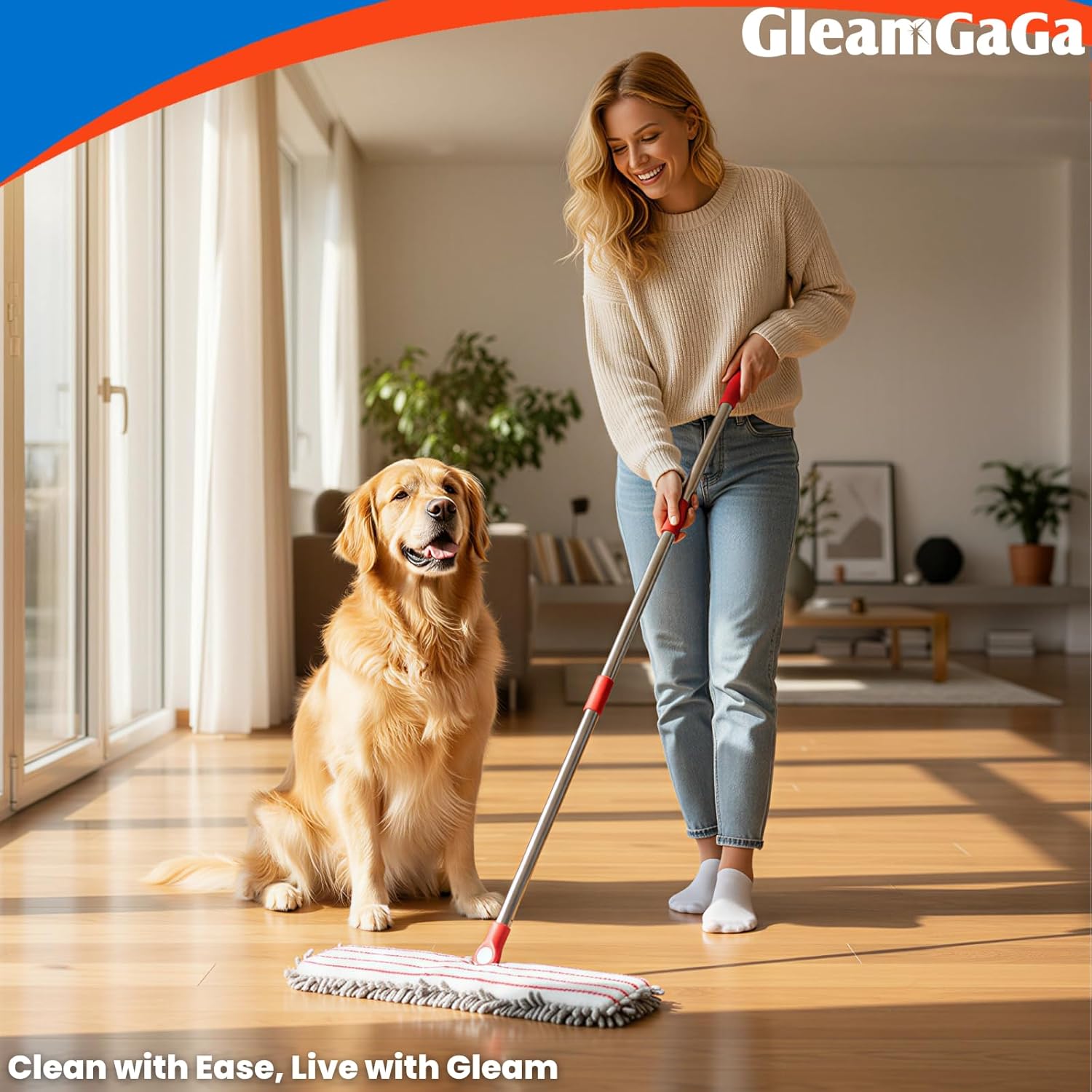 Microfiber Mops for Floor Cleaning, Flat Dust Mop with 4 Washable Pads, Dual-Sided Flip Mop for Wet & Dry Use, Extendable 62’’ Handle with Scraper, Floor Mops for Hardwood,Laminate,Vinyl,Kitchen,Tile