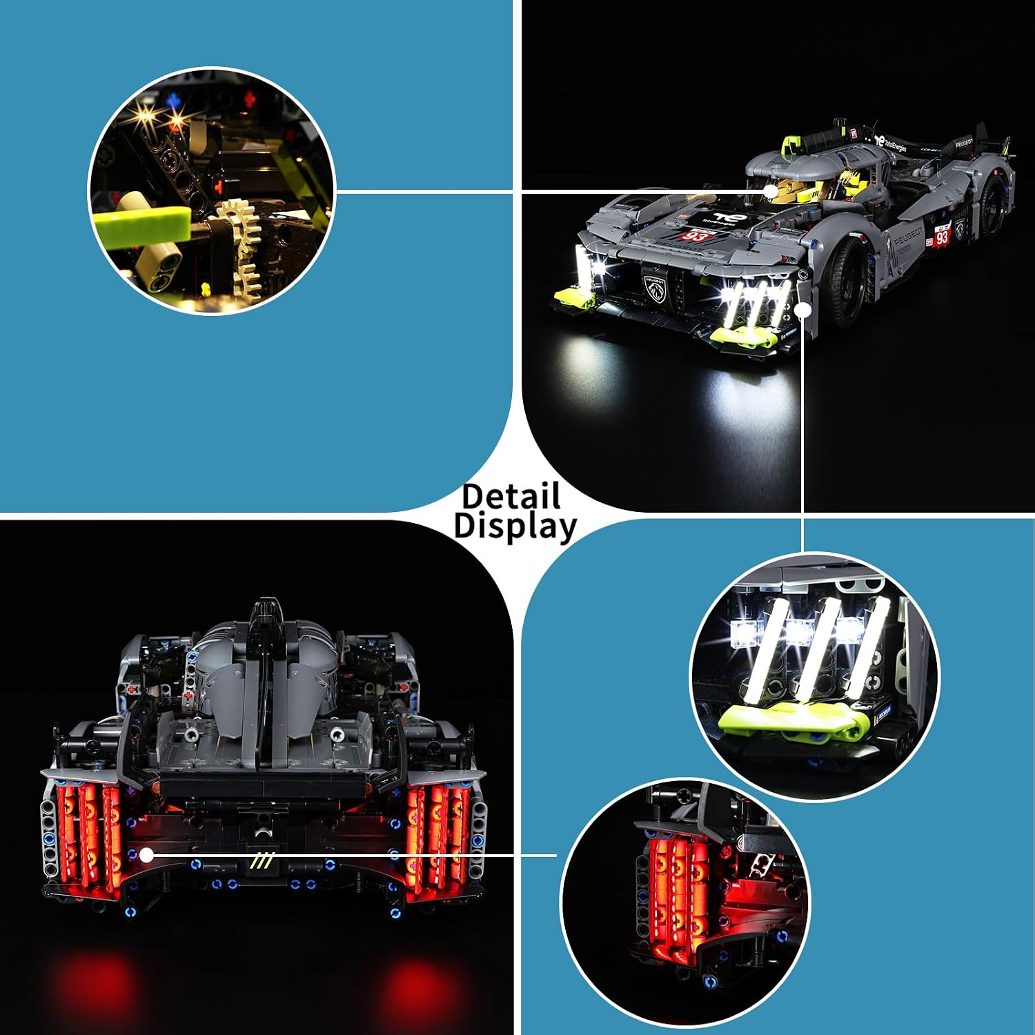 BrickSoul Light Up Kit for Lego Peugeot 9X8 24H Le Mans Hybrid Hypercar 42156 Building Set, Upgrade RC Adjustable Lighting Mode Accessories for Lego Set, Not Included 42156 Model