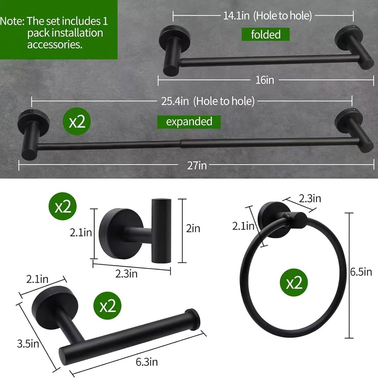 Bathroom Towel Rack Adhesive Towel Rings Robe Hook Holder Accessory Set Easy to Installation Accessory Set