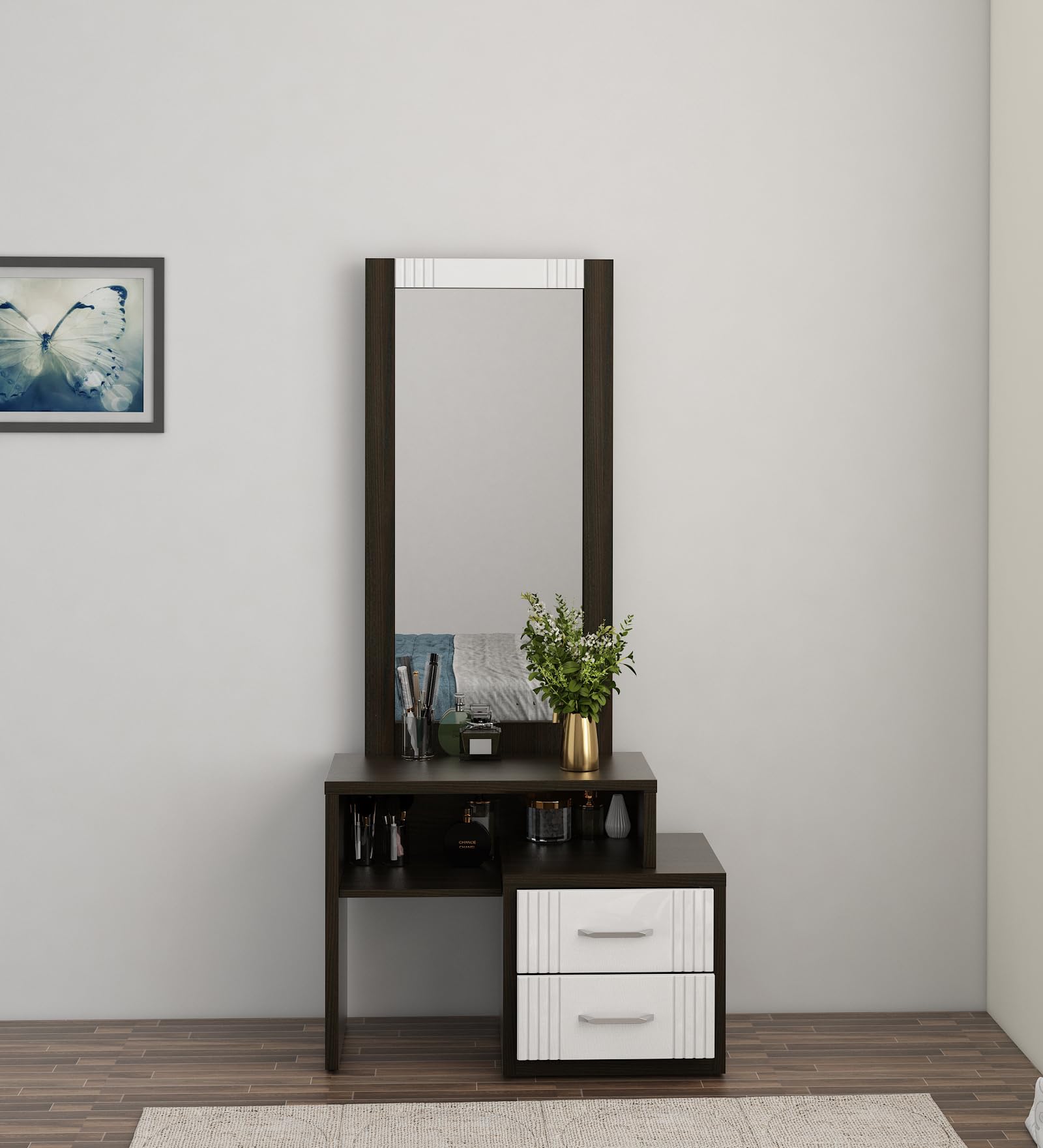 Spacewood Dressing Table | Alina | 3 Year Warranty | 1 Shelves & 2 Drawer, Vanity Table for Bedroom, Living Room, and Home| Engineered Wood | Fumed Oak-picture-14