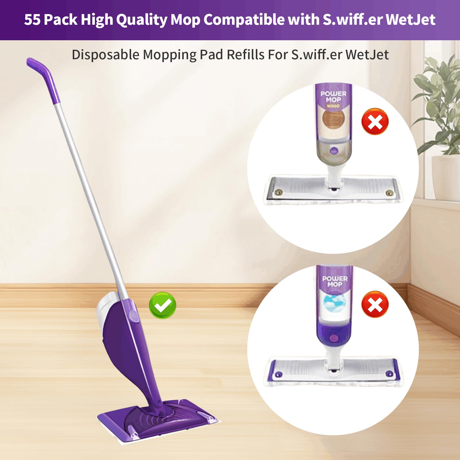55 almohadillas de chorro húmedo para mopa Swiffer Wet Jet, almohadillas desechables para suelos multisuperficie, limpiador de suelos de madera dura de chorro húmedo grueso y súper absorbente para