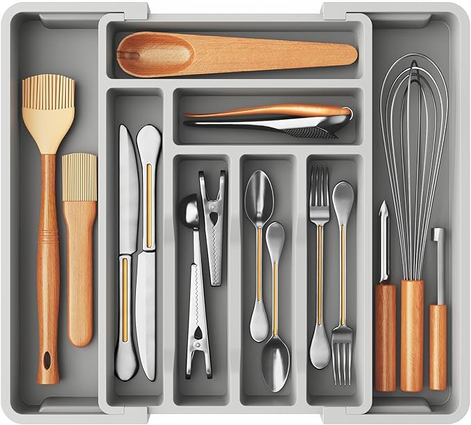 Pipishell Silverware Drawer Organizer, Expandable BPA-Free Kitchen Utensil Stora