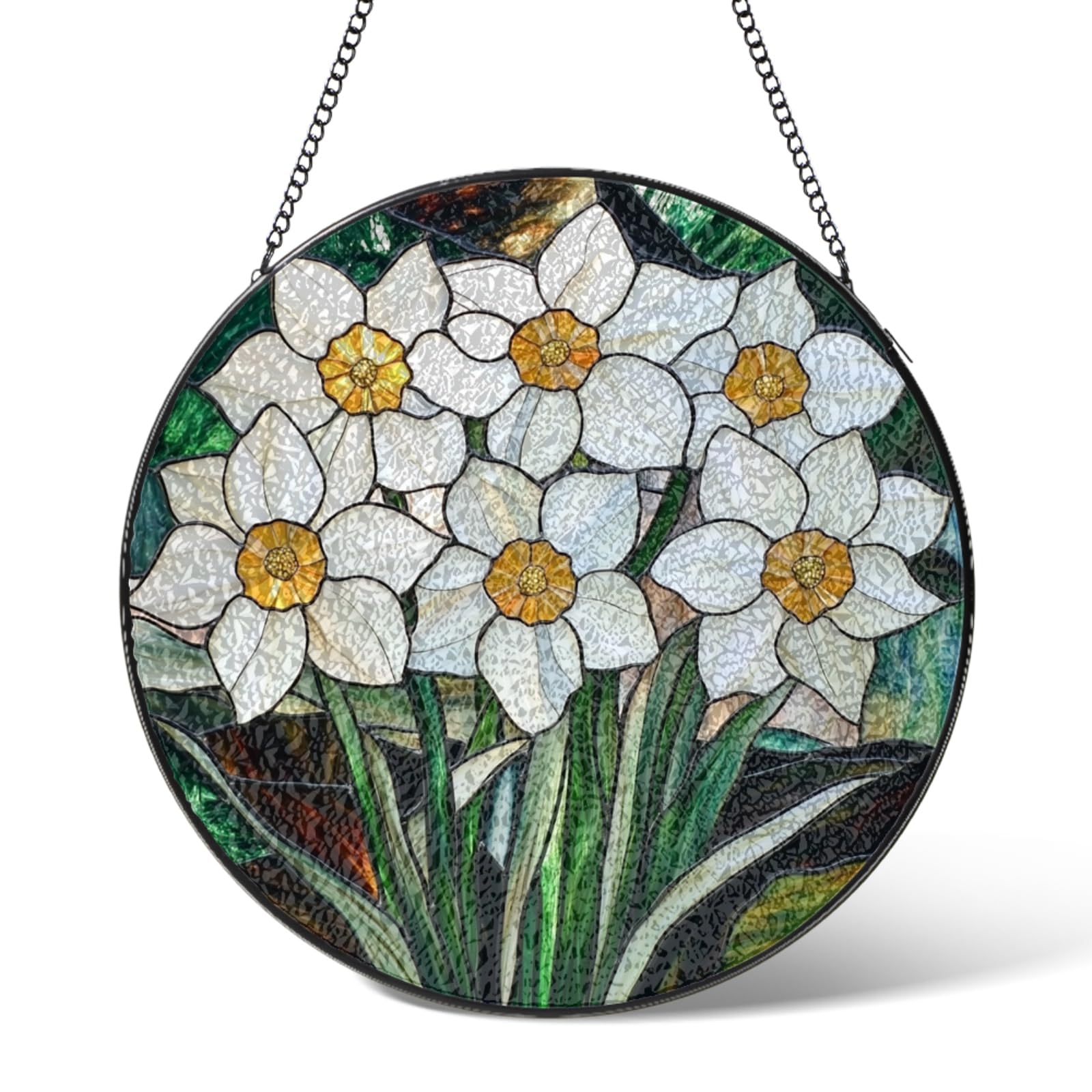 S2tmhb December Narcissus Flowers Stained Glass Window Hanging, Birth Flower Suncatcher Garden Decor Birthday Gifts,Sun Catchers Home Decoration For Bedroom Kitchen Windows,Christmas 10Cm