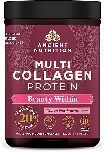 Ancient Nutrition Proteína de Colágeno en Polvo, Multi Collagen Protein Beauty Within, Guayaba Maracuyá, con Vitamina C, Péptidos de Colágeno