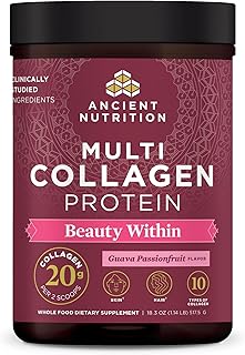 Ancient Nutrition Collagen Powder Protein, Multi Collagen Protein Beauty Within, Guava Passionfruit, with Vitamin C, Hydrolyzed Collagen Peptides Supports Healthy Skin and Nails, 18.3oz