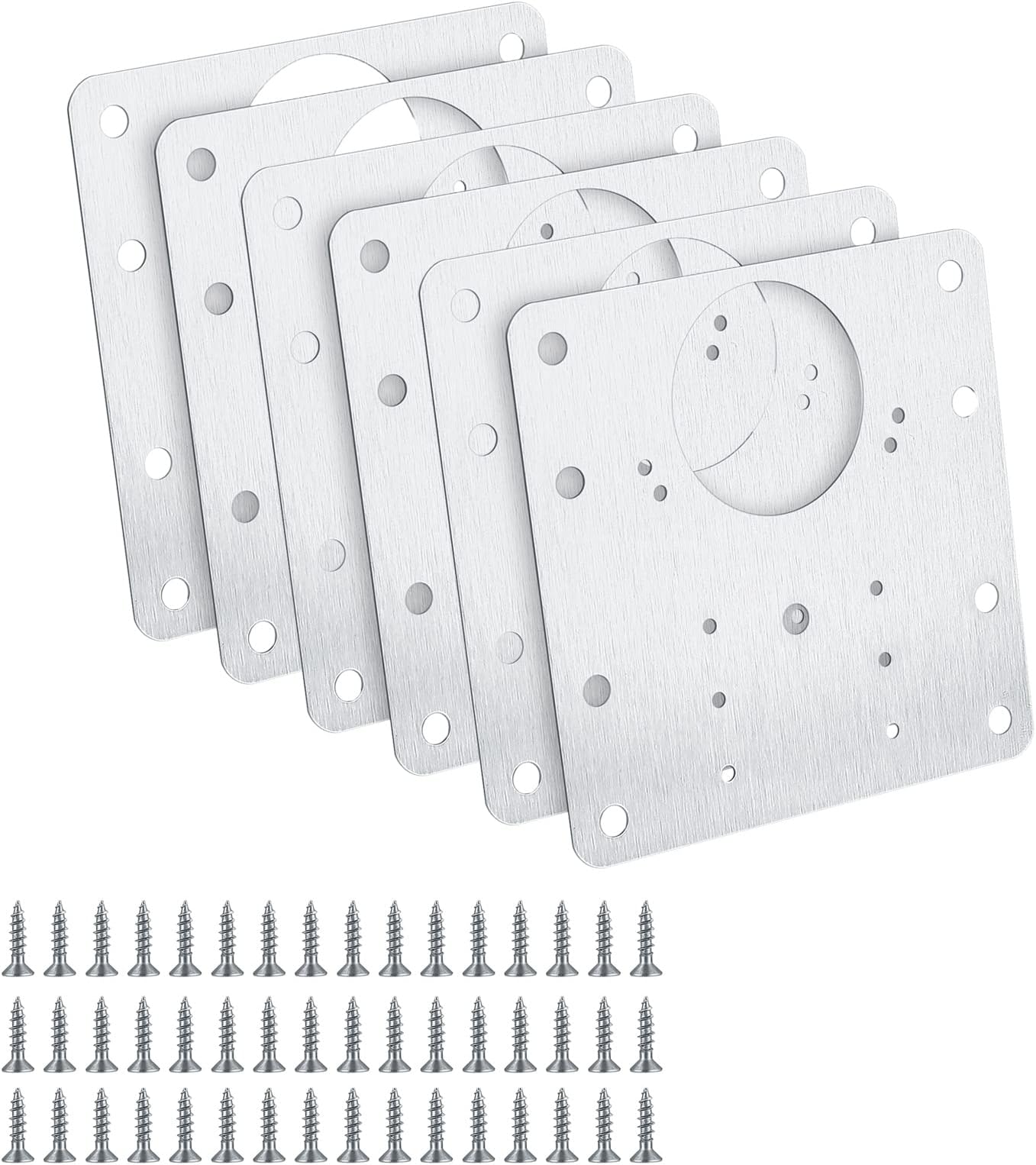 Cabinet Hinges Repair Plates, Stainless Steel Kitchen Cabinet Door Hinge Fixing Plates Bracket Kit, Cupboard Door Hinge Repair Mounting Plates with Holes for Cabinet Furniture(6PCS)