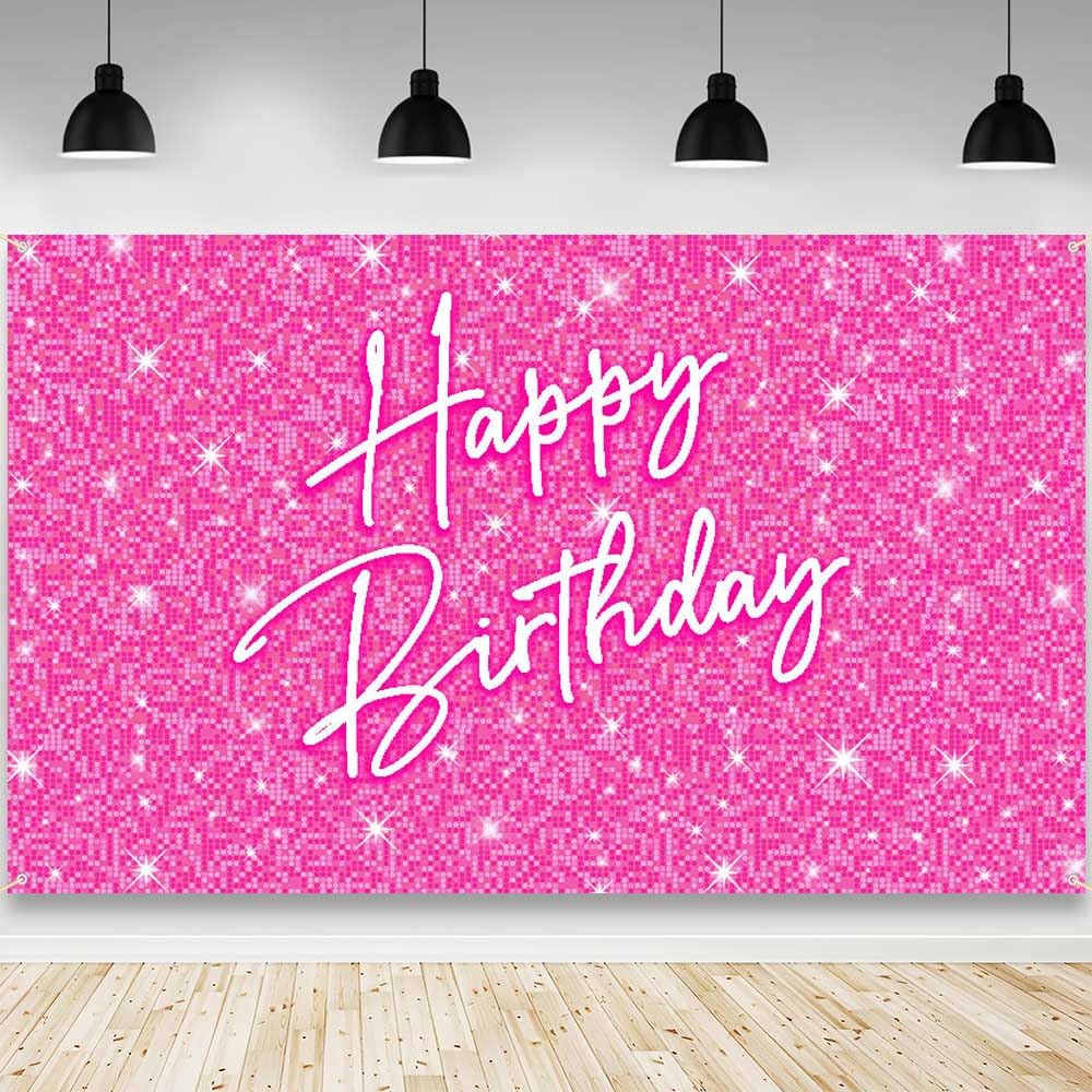 AIBIIN Shiny Pink Birthday Backdrop for Lady Girls Women Neon Photography Background Sparkle Birthday Party Decorations Banner Photo Supplies Studio