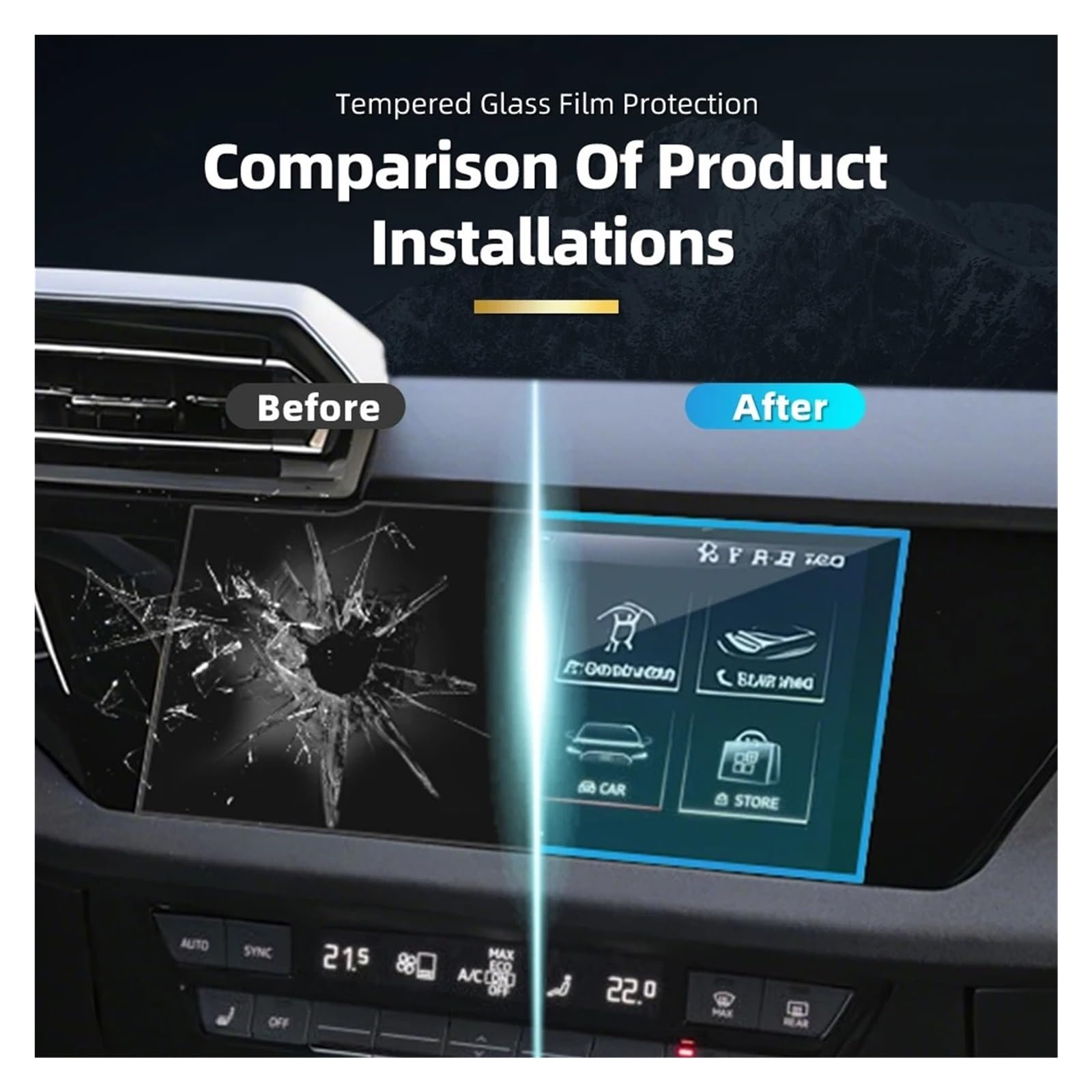 Displayschutzfolie für Autonavigationssystem Audi A3 2023-2024, gehärtetes Glas, Schutzfolie Mittelkonsole, GPS-Navigationsbildschirm, Armaturenbrett, Schutzdisplay (12,3 Zoll)