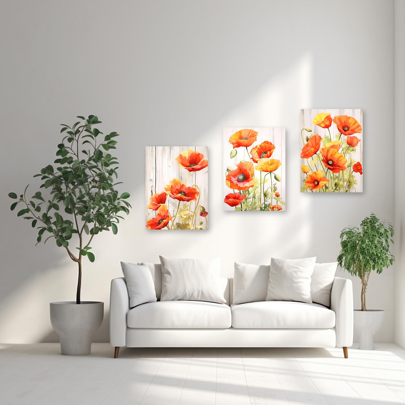 LZIMU 3-teiliges Leinwandbild „Lila Blumen“ – 40x60 Cm Pro Bild, Abstrakte Mohnblüten, Fertig Gerahmt