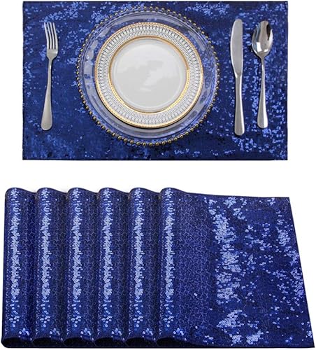 Miniatura 25 de Juego de 6 manteles individuales de lentejuelas, resistentes al calor, manteles individuales resistentes a las manchas, elegantes manteles
