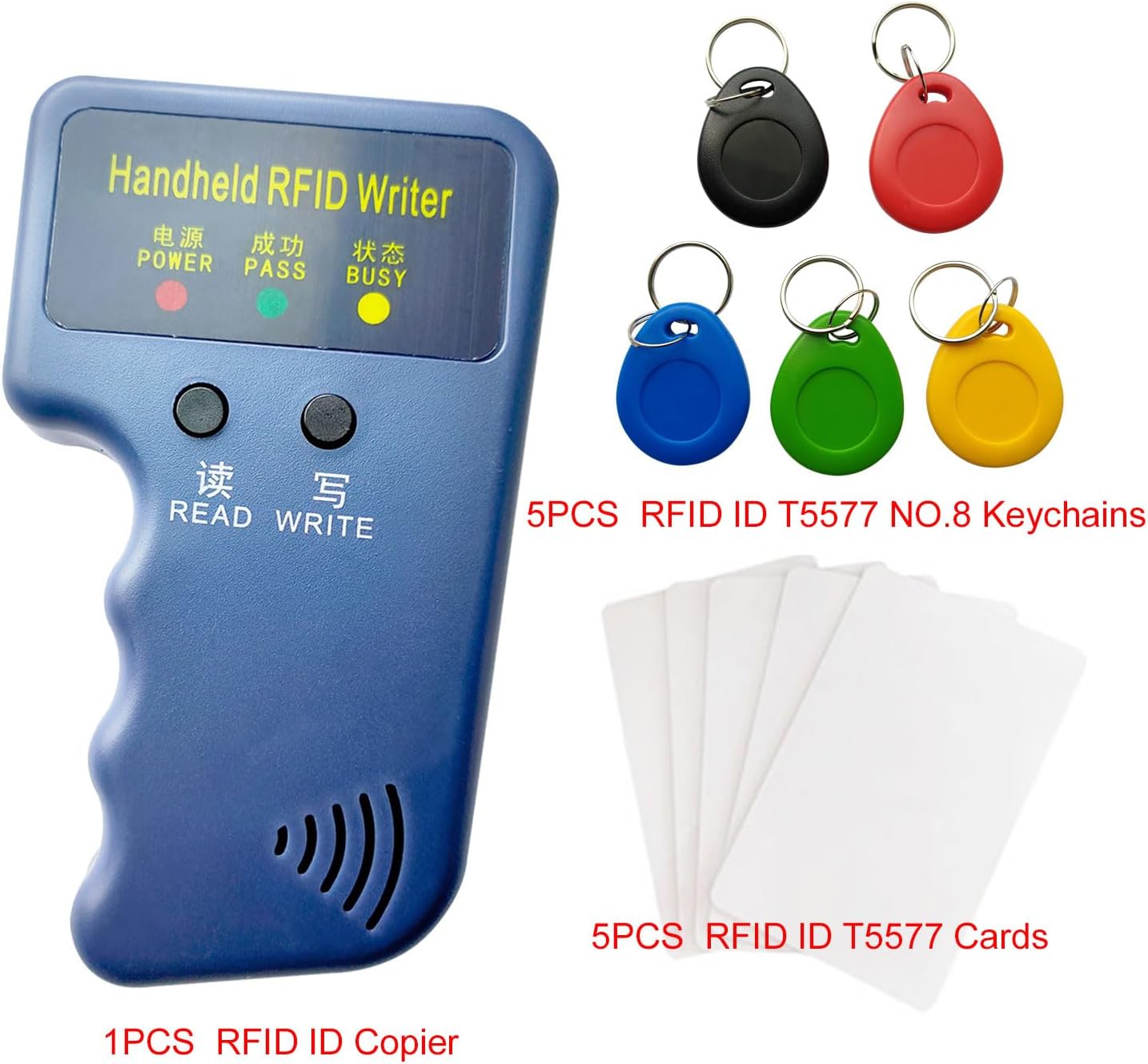 Handheld 125khz Copier RFID Smart ID Card Duplicator Used for T5577 or EM4305+5pcs NO.8 T5577 Keychains +5 T5577 Cards image 2