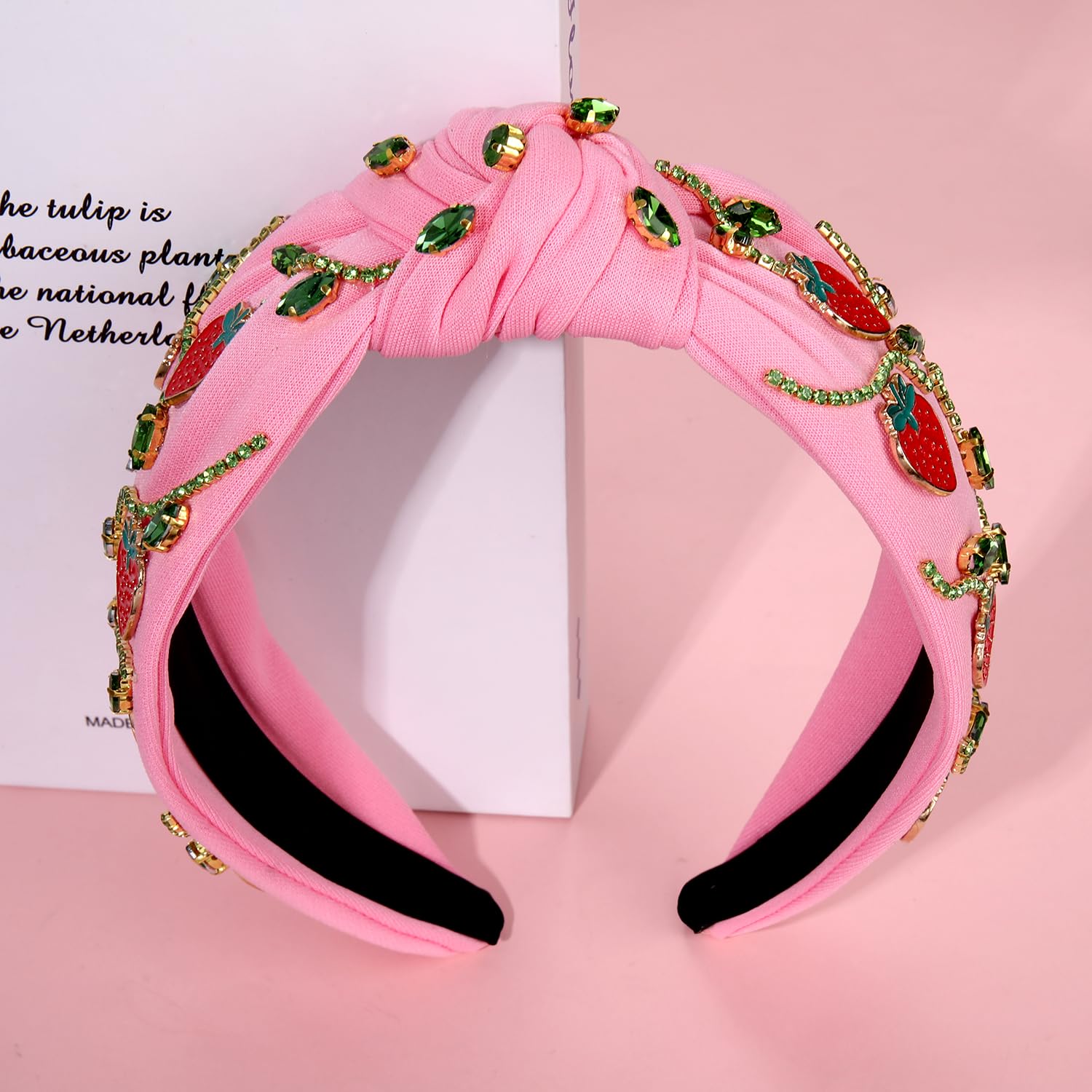 NVENF Cerchietto per capelli con fragola, accessorio estivo con frutta, da donna, con strass, annodata, stile bohémien, per primavera ed estate, tropicale, spiaggia, vacanze, regali (fragola A-rosa